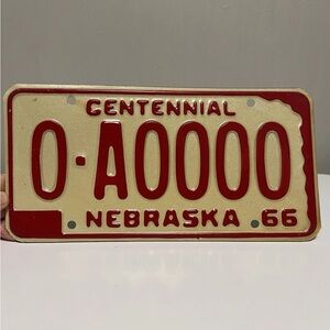 Nebraska 1966 CENTENNIAL SAMPLE License Plate # 0-A0000